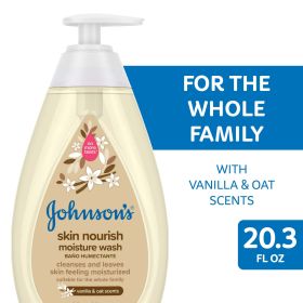 Johnson's Skin Nourish Moisture Tear Free Soap and Body Wash, Vanilla and Oat Shower Gel, 20.3 oz