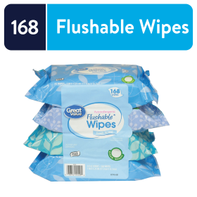 Great Value Fresh Scent Flushable Wipes, 4 Resealable Packs, 168 Total Wipes