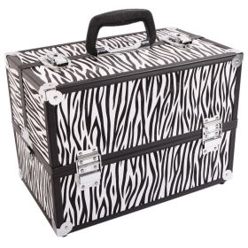 SM-2083 Aluminum Alloy Makeup Train Case Jewelry Box Organizer White Zebra Stripe