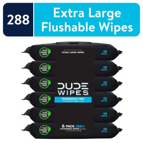 DUDE Wipes Unscented XL Flushable Wipes, 6 Flip-Top Packs, 48 Wipes per Pack, 288 Total Wipes (Brand: DUDE)